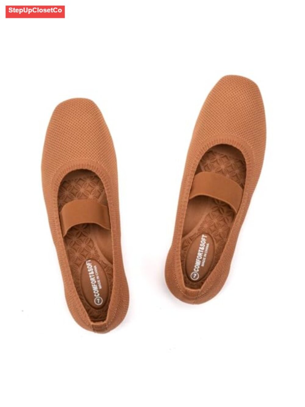 Women's Square Toe Ballet Flats Slip On Casual Knitted Fabric Shoes with